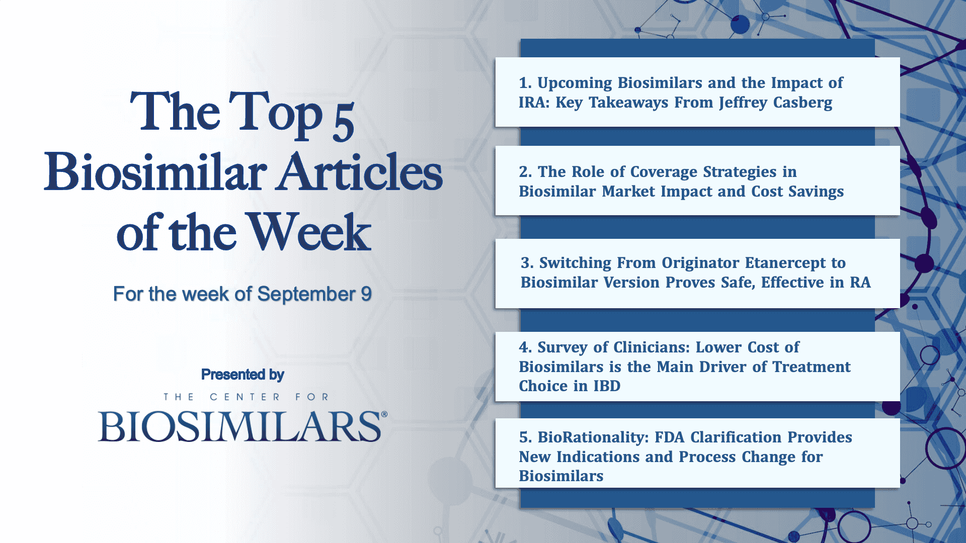 The Top 5 Biosimilar Articles for the Week of September 9