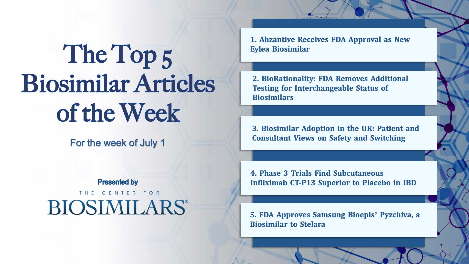 Here are the top 5 biosimilar articles for the week of July 1, 2024.