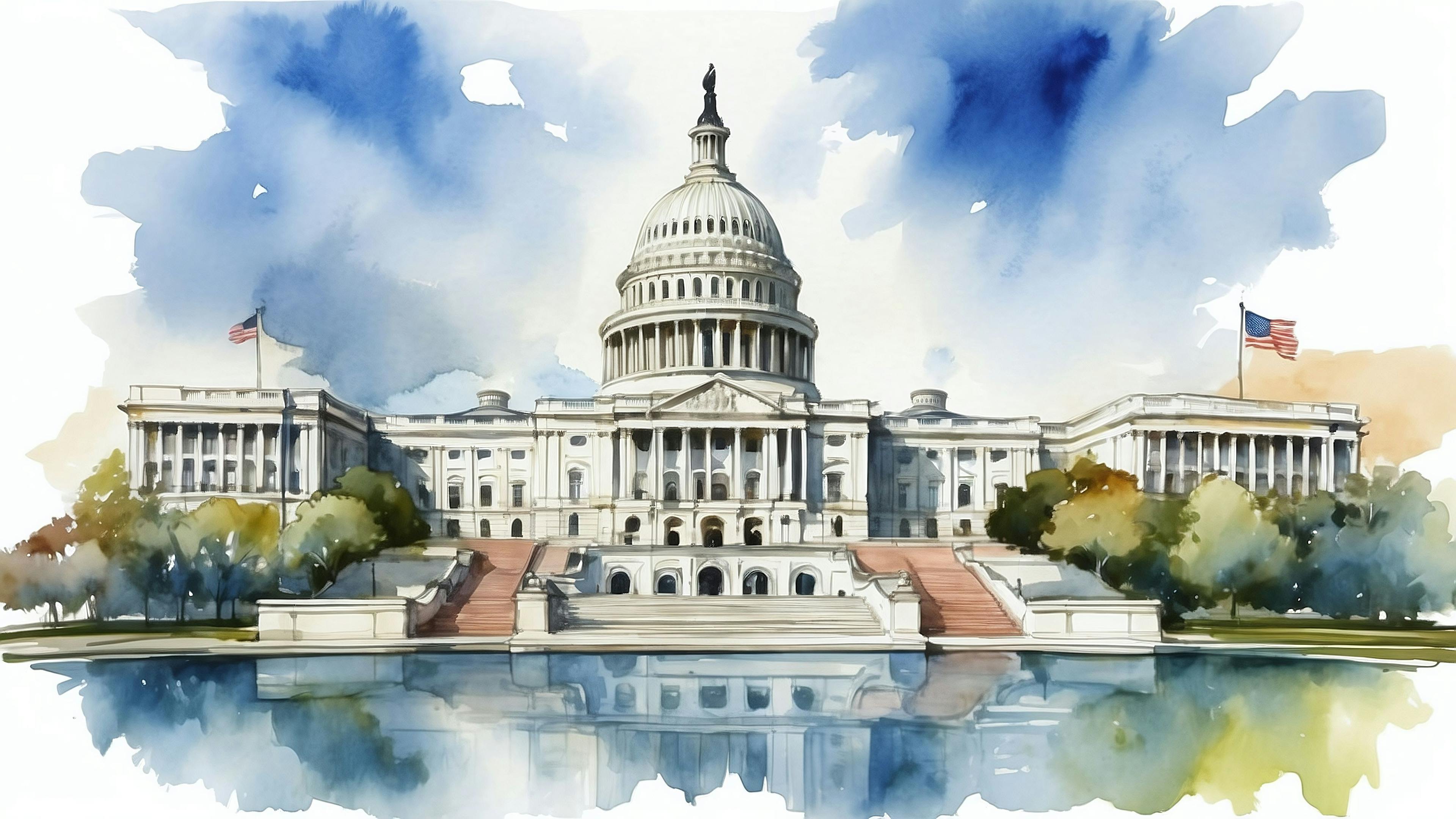 AI generated US capitol watercolor image | Image credit: Magic Art - stock.adobe.com